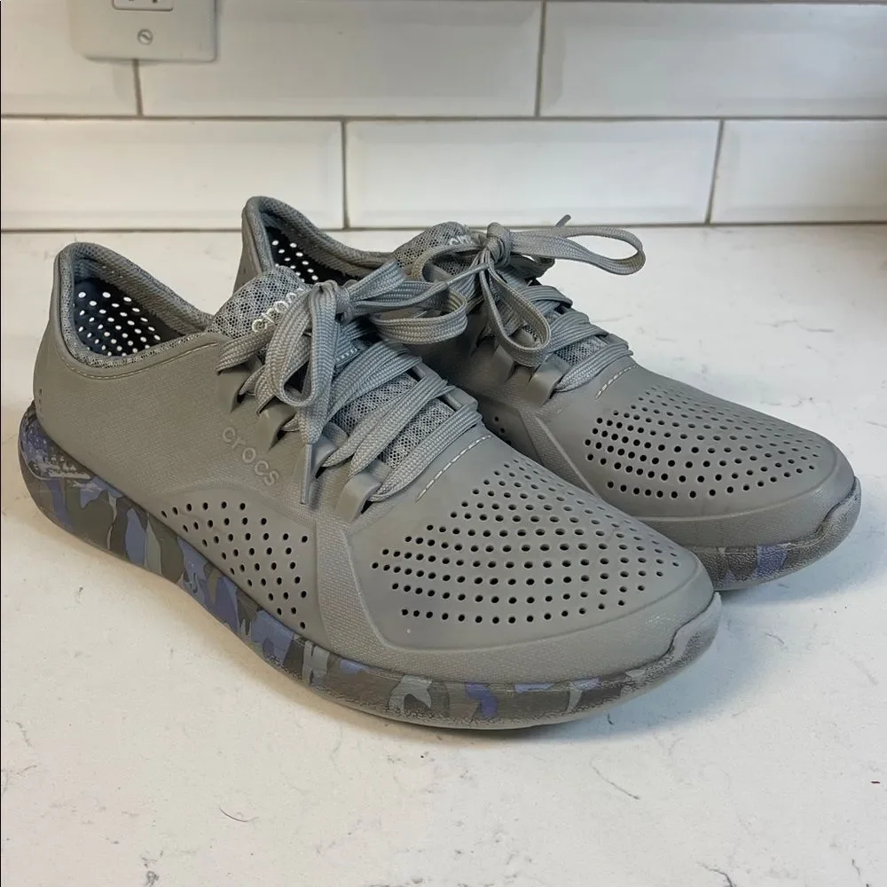 Crocs LiteRide Pacer Camo (Gray/Light Blue) Tennis Shoes 206494 Women's Sz 11
